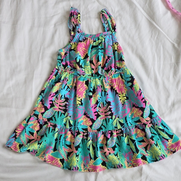 Cat & Jack Other - Cat & Jack Tropical Leaf Tiered Sundress - Turquoise, Pink, Yellow, Green